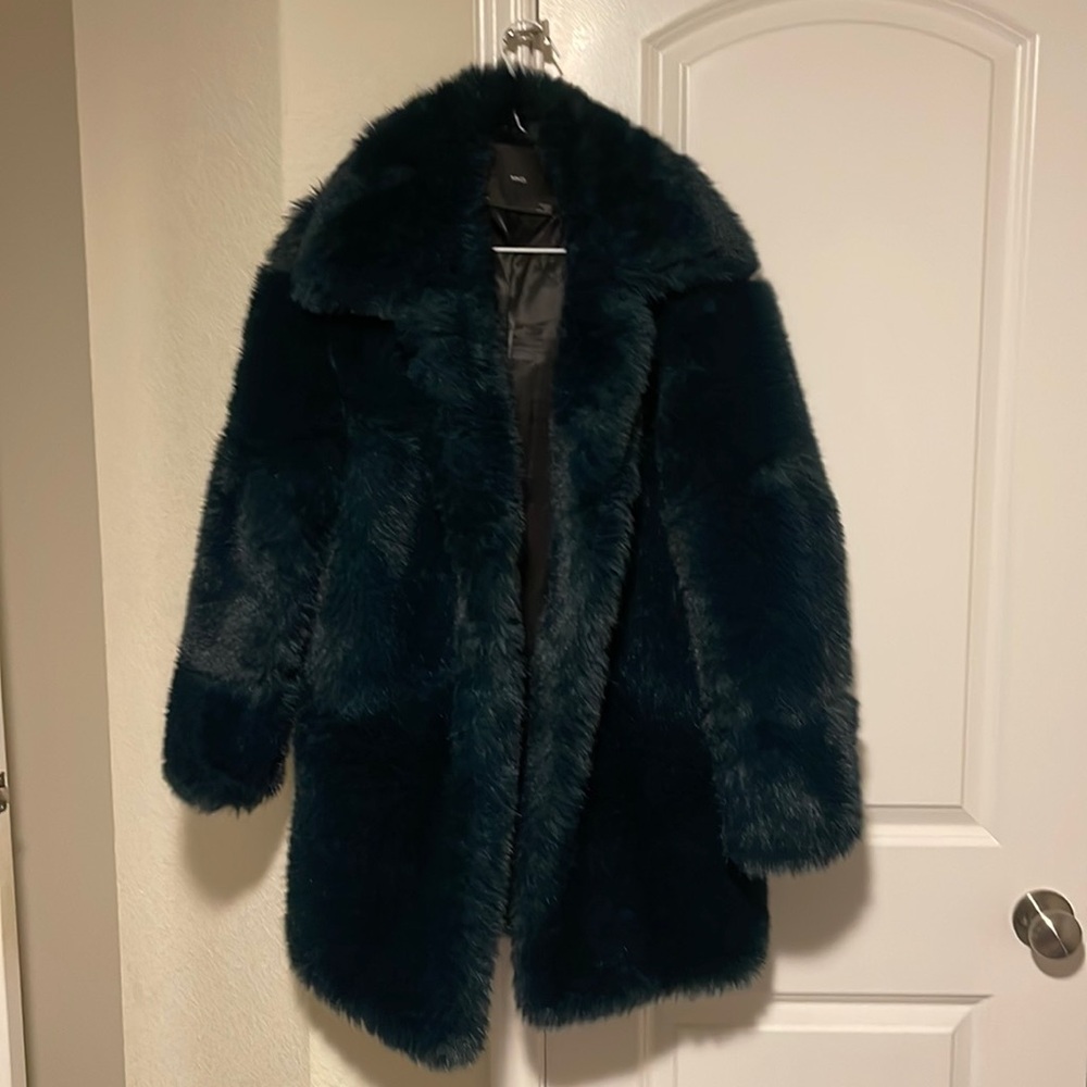 EMERALD GREEN FAUX FUR MANGO COAT